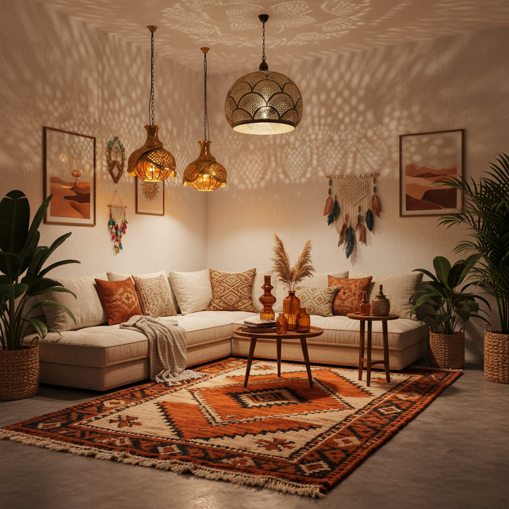 Pairing Bohemian Rugs with Brass Lighting – A Style Guide