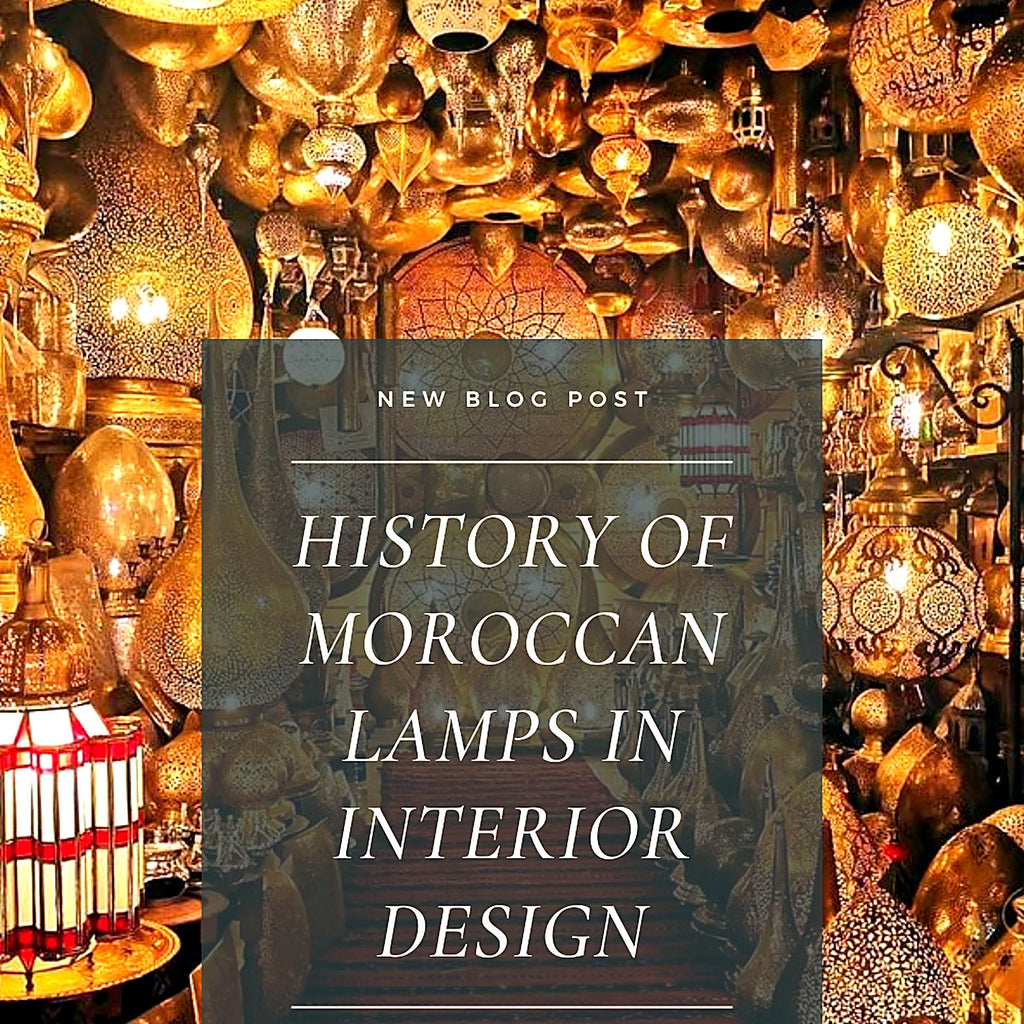 Collection of antique Moroccan lamps in a souk illustrating their history in interior design