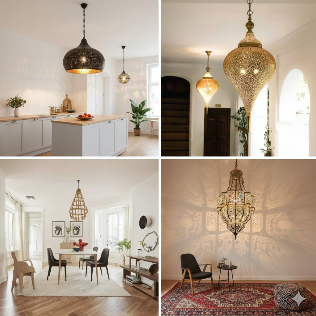 A Complete Room Makeover Using Pendant Lights & Handmade Rugs
