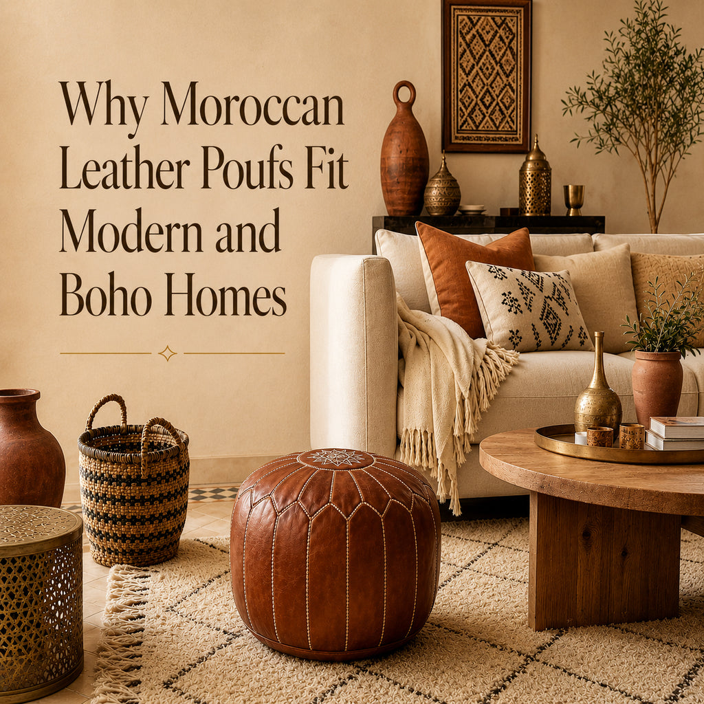 Why Moroccan Leather Poufs Fit Modern and Boho Homes