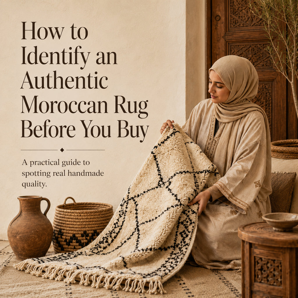 Authentic Moroccan rug with handmade wool texture and traditional pattern