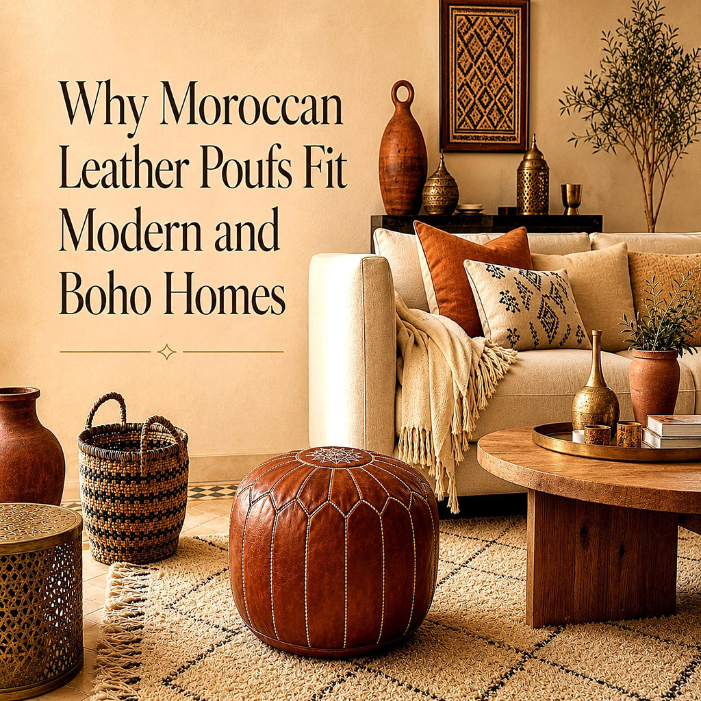 Why Moroccan Leather Poufs Fit Modern and Boho Homes