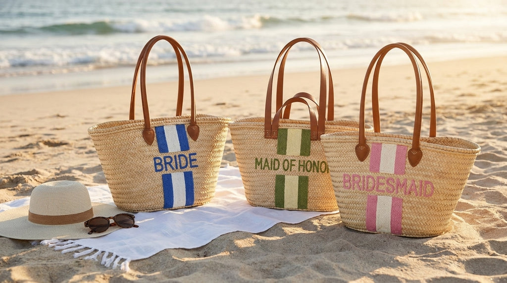 Personalized straw beach bags for bridesmaids