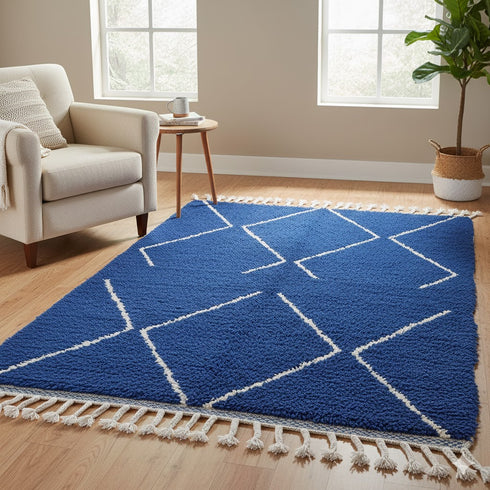 Blue Berber Rug - Moroccan Beni Ourain Wool Rug