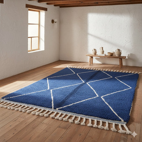 Blue Berber Rug - Moroccan Beni Ourain Wool Rug