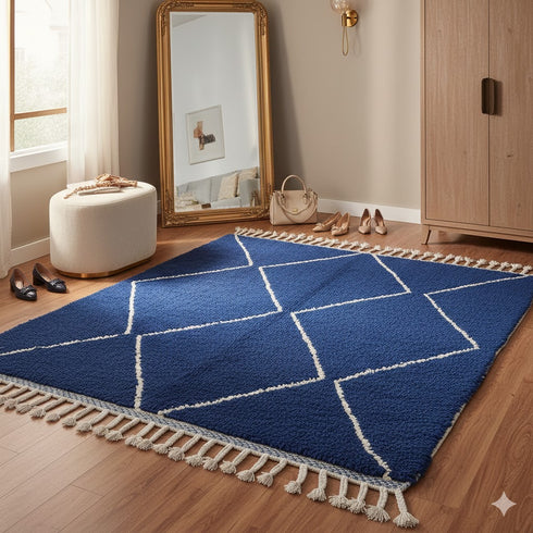 Blue Berber Rug - Moroccan Beni Ourain Wool Rug