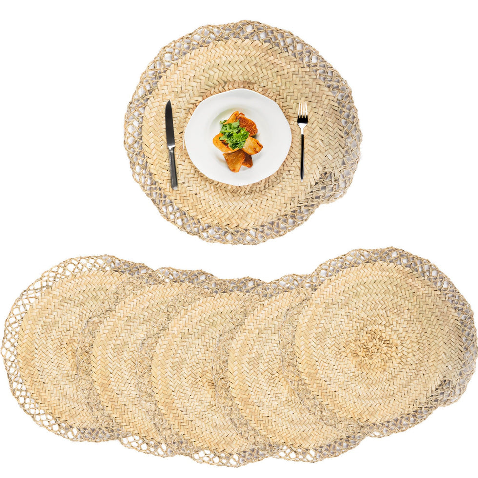 Handwoven Straw Placemats – Boho Dining Table Mats Set