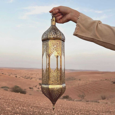Antique Moroccan Brass Hanging Candle Lantern (CL 1005)