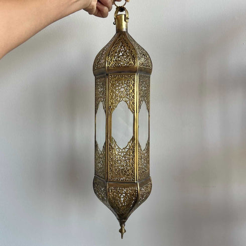 Antique Moroccan Brass Hanging Candle Lantern (CL 1005)