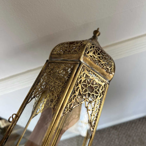 Antique Moroccan Brass Hanging Candle Lantern (CL 1005)