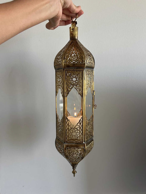 Antique Moroccan Brass Hanging Candle Lantern (CL 1005)