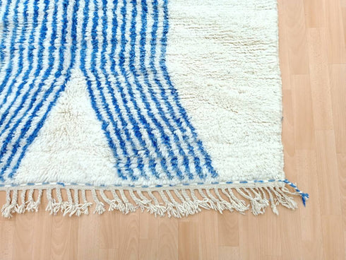 Artistic Moroccan Berber Rug - White & Blue Wool Carpet