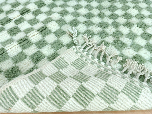 Authentic Green Checkered Moroccan Berber Rug – Handmade Wool Carpet