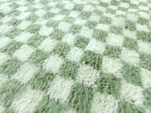 Authentic Green Checkered Moroccan Berber Rug – Handmade Wool Carpet