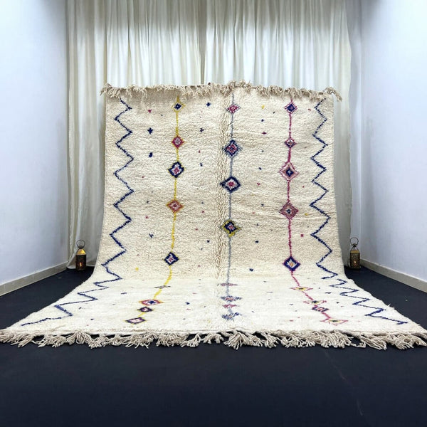 Beni Ourain Rug – Ivory Plush Geometric Wool Area Rug