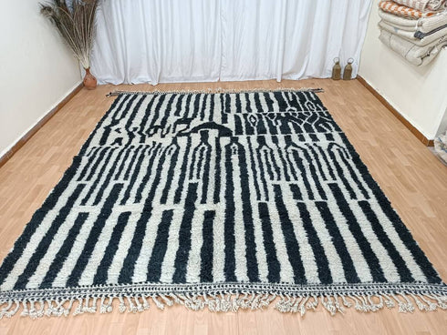 Authentic Moroccan Berber Rug – Black & White Handmade Wool