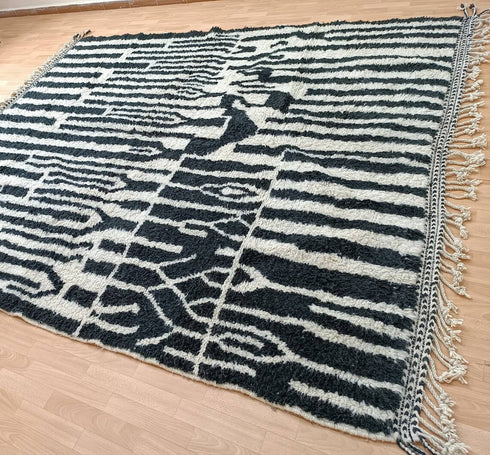 Authentic Moroccan Berber Rug – Black & White Handmade Wool