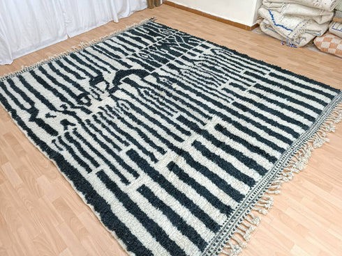 Authentic Moroccan Berber Rug – Black & White Handmade Wool