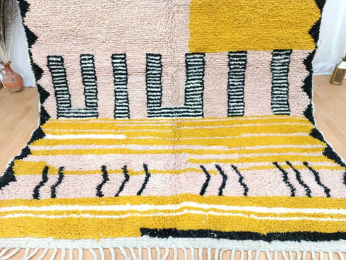 Authentic Moroccan Berber Rug – Handwoven Pink & Yellow Wool Carpet