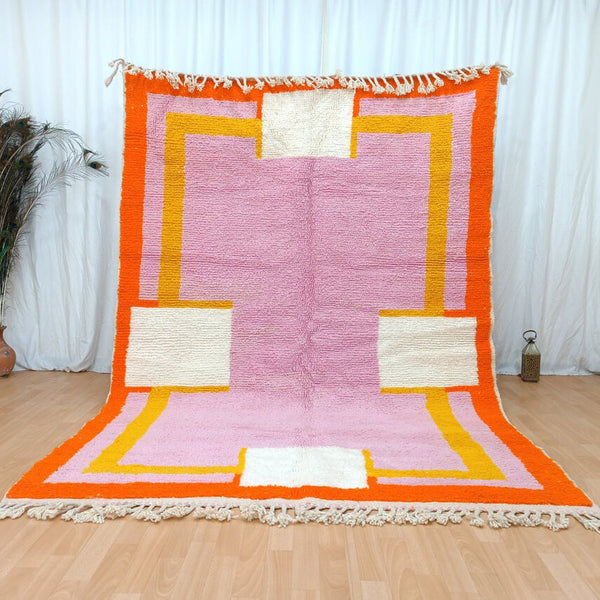 Moroccan Berber Rug – Pink & Orange Geometric Wool Rug