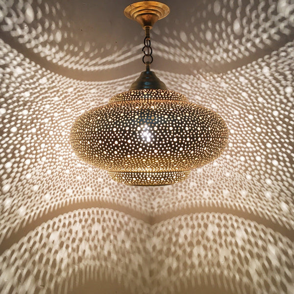 Filigree Brass Moroccan Chandelier Shadow-Casting