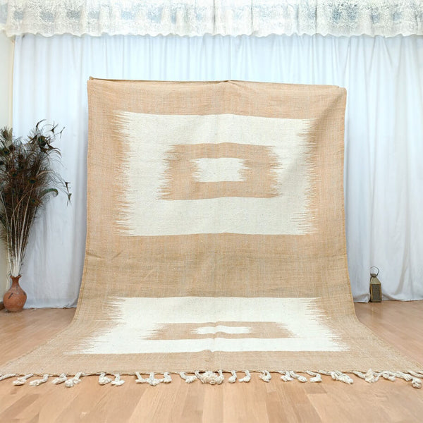 Beni Ourain Rug – Beige Flatweave Abstract Wool Rug