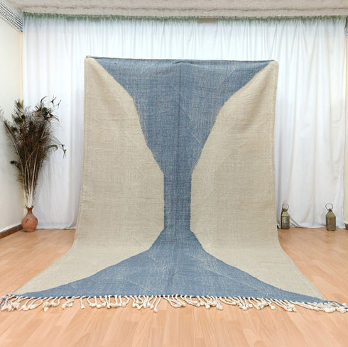 Beige & Blue Moroccan Handwoven Rug – Custom Flat Kilim Design