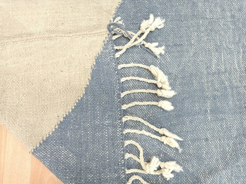 Beige & Blue Moroccan Handwoven Rug – Custom Flat Kilim Design