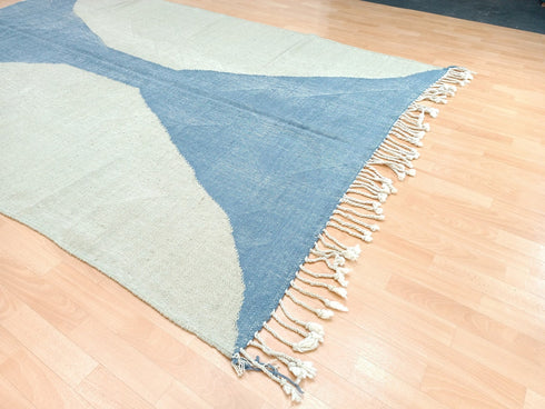 Beige & Blue Moroccan Handwoven Rug – Custom Flat Kilim Design