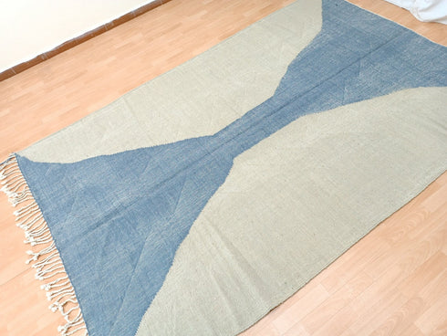 Beige & Blue Moroccan Handwoven Rug – Custom Flat Kilim Design