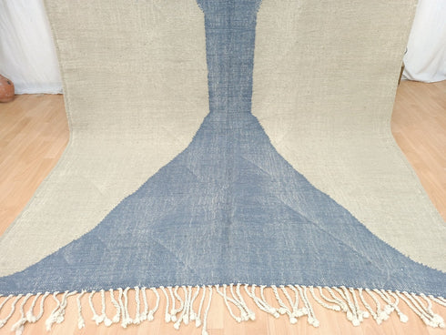 Beige & Blue Moroccan Handwoven Rug – Custom Flat Kilim Design