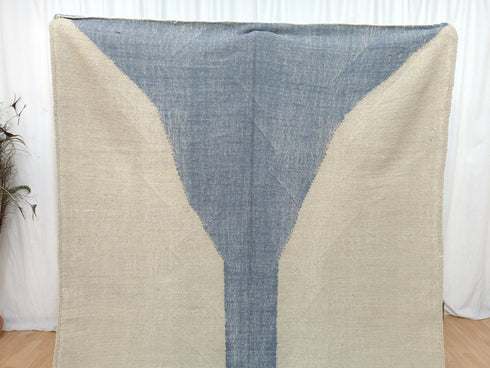 Beige & Blue Moroccan Handwoven Rug – Custom Flat Kilim Design