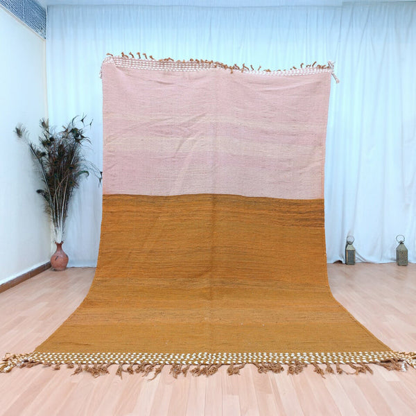 Beni Ourain Rug – Pink & Orange Flatweave Abstract Wool Rug