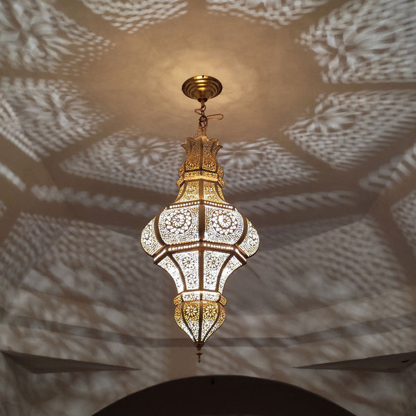 Moroccan Ceiling Light – Filigree Brass Openwork Lamp