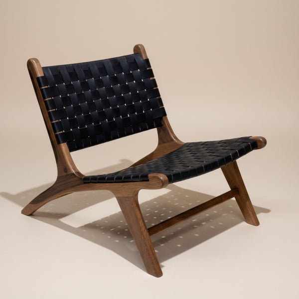 Elevate your home library or lounge with this elegant set featuring a Black Moroccan Leather Armchair paired with an Original Walnut Wood frame.