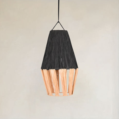Black & Beige Raffia Ceiling Lamp | Moroccan Handmade Room Ceiling Lampshade