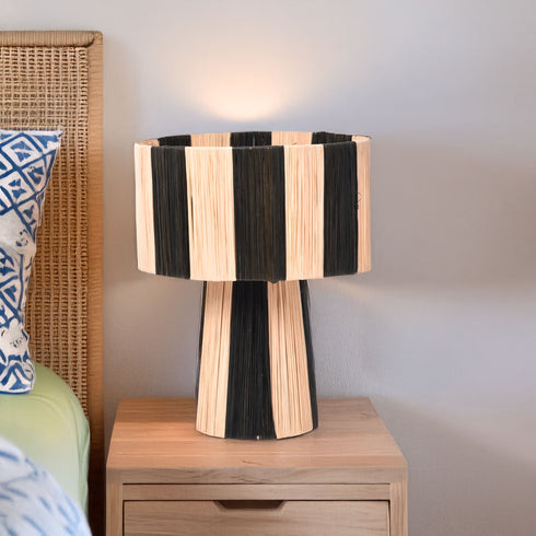 Black Striped Raffia Lamp – Moroccan Natural TABLE LAMPSHADES