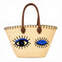 Winky Eyes Sequin Straw Basket Bag | Leather Handle Tote
