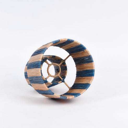 Striped Blue Raffia Table Lamp – Moroccan Handmade Natural Fiber Lampshade