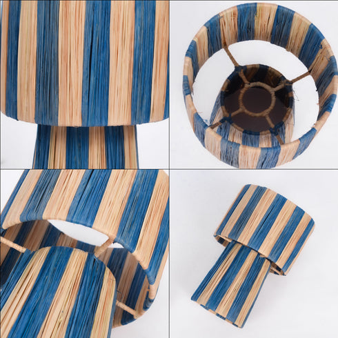 Striped Blue Raffia Table Lamp – Moroccan Handmade Natural Fiber Lampshade
