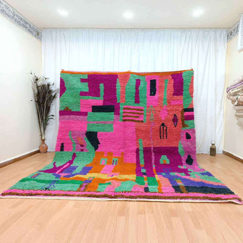Moroccan Berber Rug – Multicolor Geometric Wool Area Rug