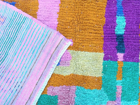 Bohemian Moroccan Rug - Handmade Berber Area Rug, Pink & Green