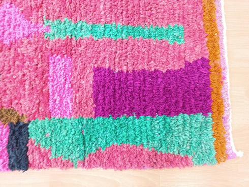 Bohemian Moroccan Rug - Handmade Berber Area Rug, Pink & Green