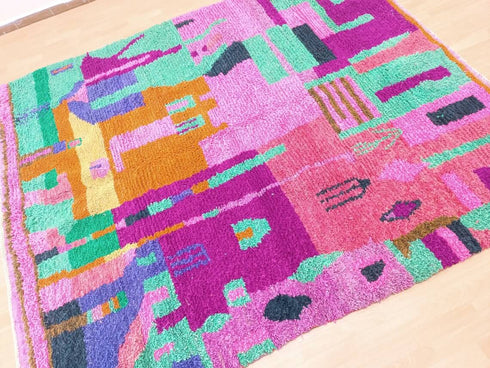 Bohemian Moroccan Rug - Handmade Berber Area Rug, Pink & Green