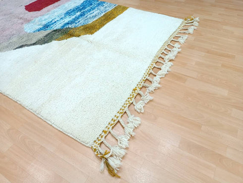Bohemian White & Colorful Berber Moroccan Wool Rug