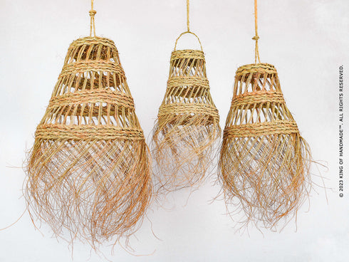 Boho Chic Bowl Pendant Light - Esparto Lampshade Suspension