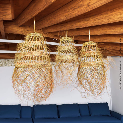 Boho Chic Bowl Pendant Light - Esparto Lampshade Suspension