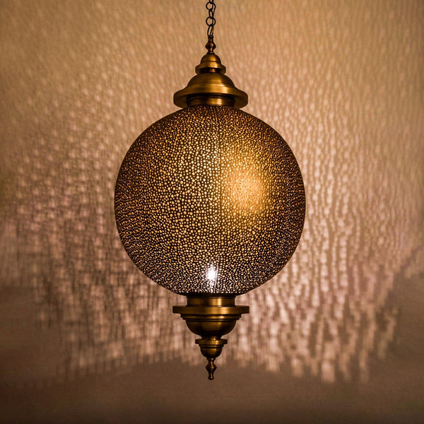 Brass Pendant Light – Moroccan Filigree Openwork Shadow-Casting