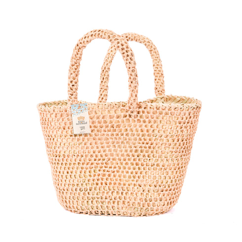 Boho Open-Weave Straw Basket - Full Raffia Detailing & Straw Handles