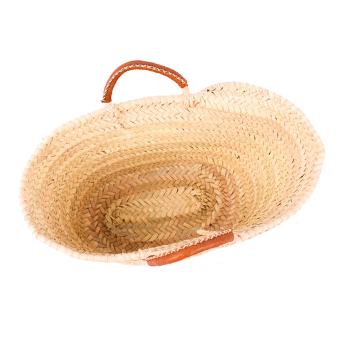 Boho Open-Weave Straw Basket Leather Handle & Unique Raffia Design